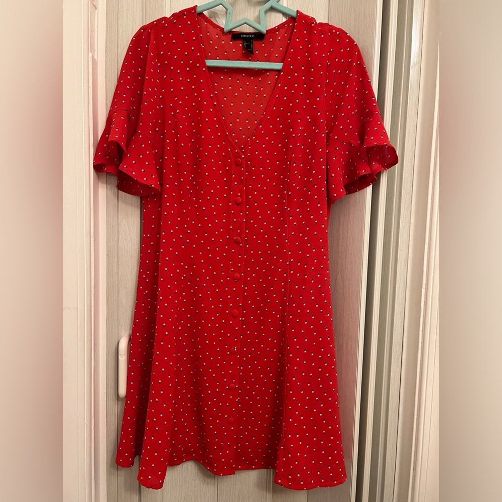 Forever 21 Red Button-Front Mini Dress